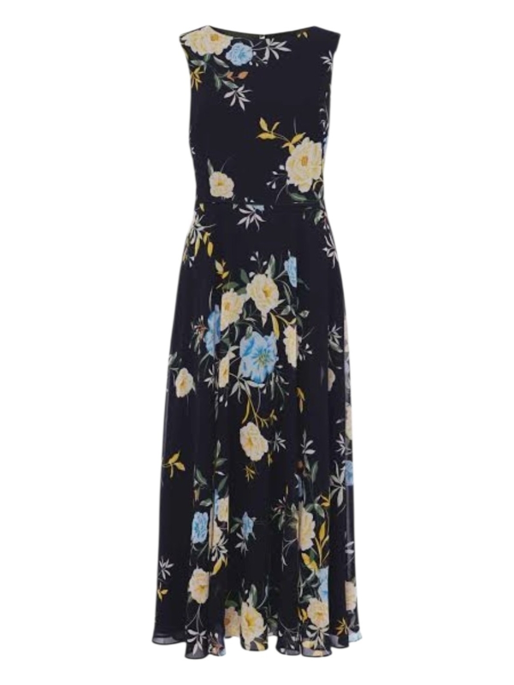 Navy Floral Sleeveless Midi Dress - Picture 3 of 13